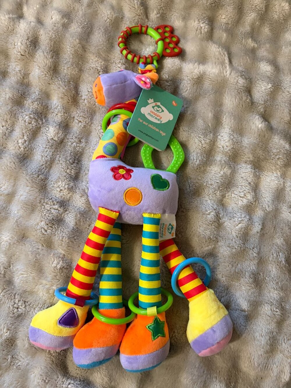 Happy Monkey Giraffe Baby Plush Rattle Teether Toy Hanging Stroller CarSeat Clip